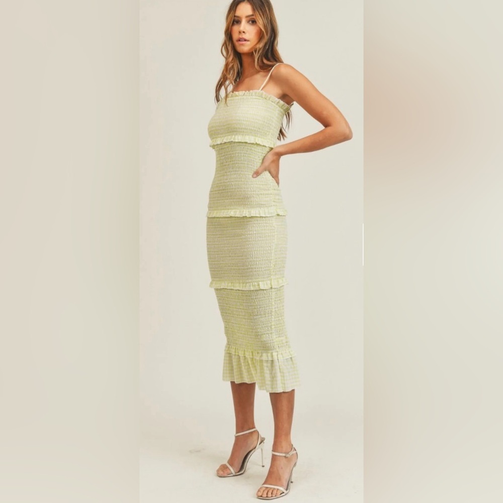 Pinkblush lime gingham smocked bodycon midi nwot - Picture 4 of 4